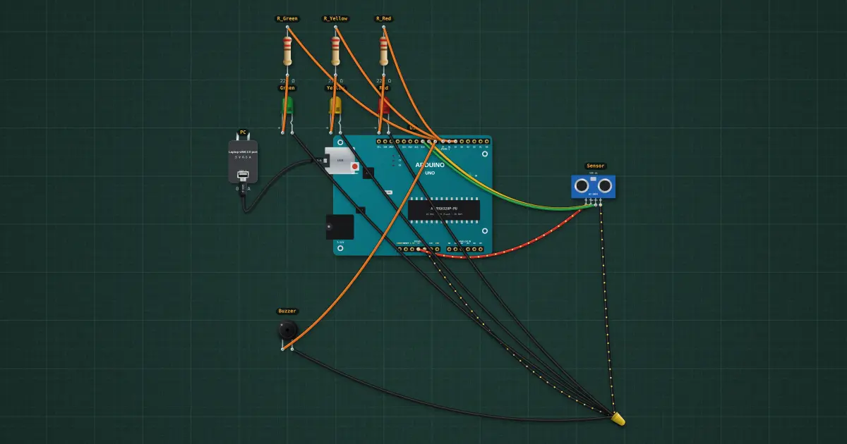 Ultrasonic parking sensor: the finished build running on the simulator's bench