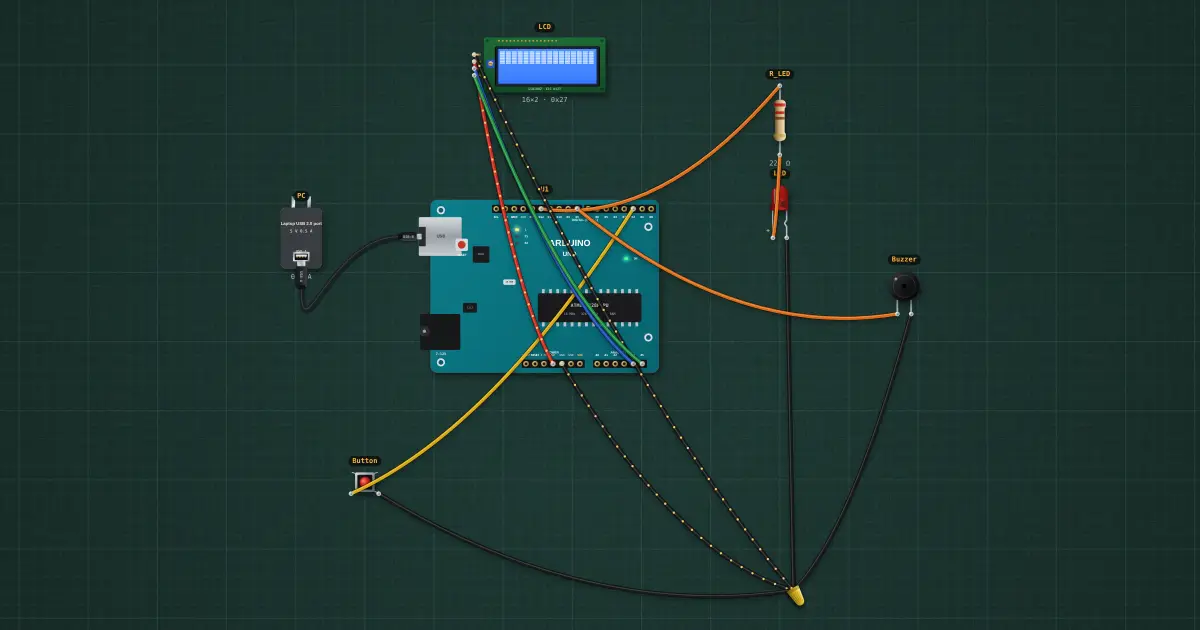 Reaction-time game: the finished build running on the simulator's bench