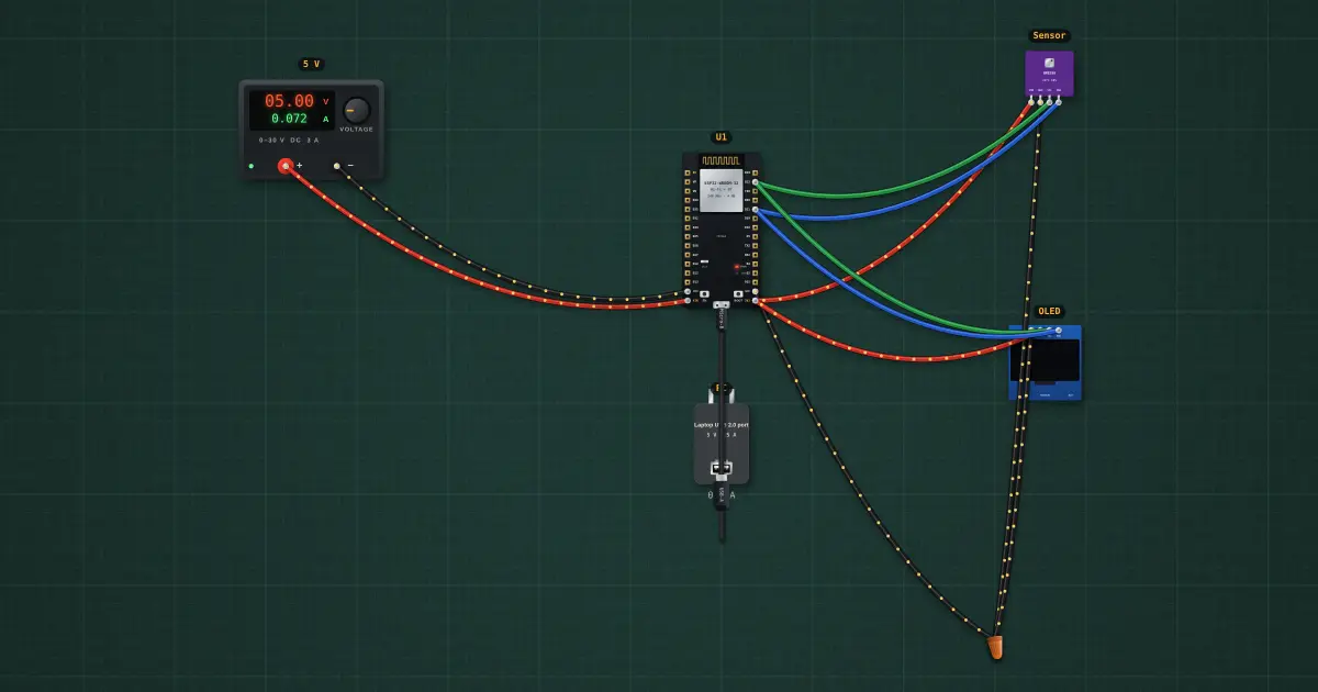 Weather station on an OLED: the finished build running on the simulator's bench