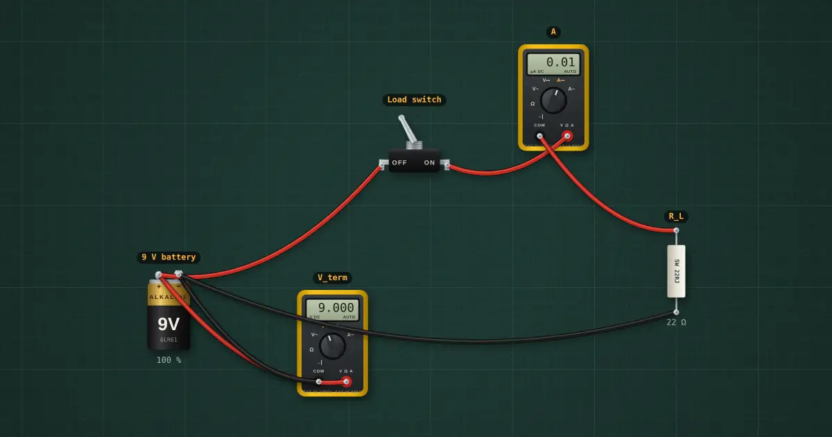 Battery internal resistance: the circuit on the simulator's bench