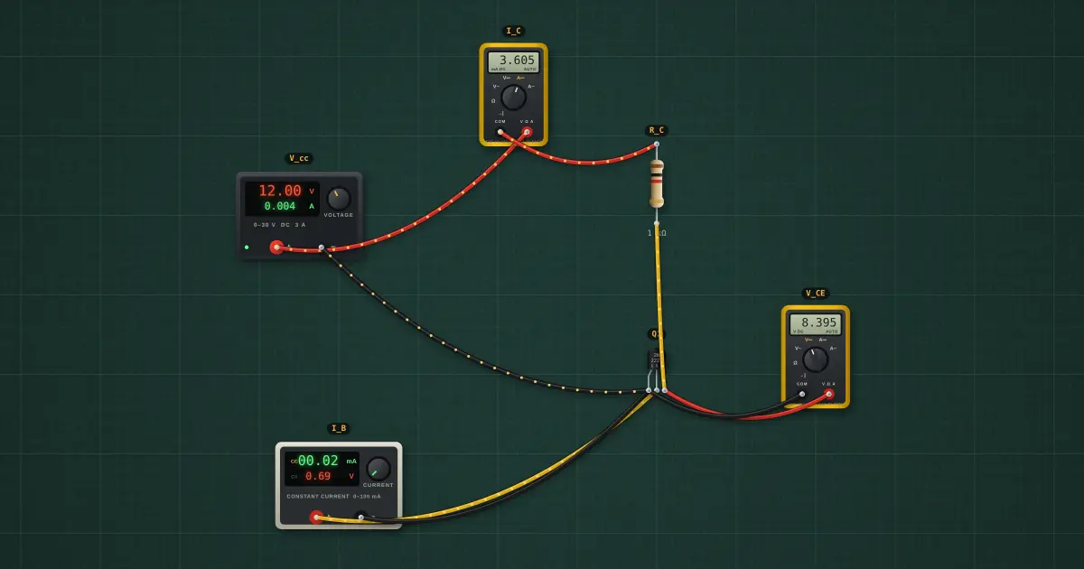 BJT current gain (β): the circuit on the simulator's bench