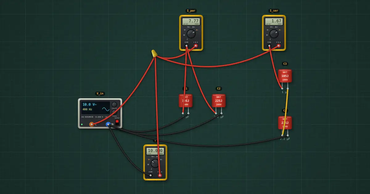 Capacitors in series and parallel: the circuit on the simulator's bench