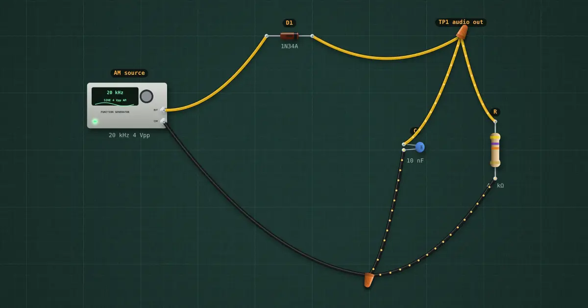 Peak and envelope detector: the circuit on the simulator's bench
