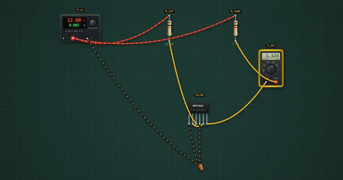 Current mirror: the circuit on the simulator's bench
