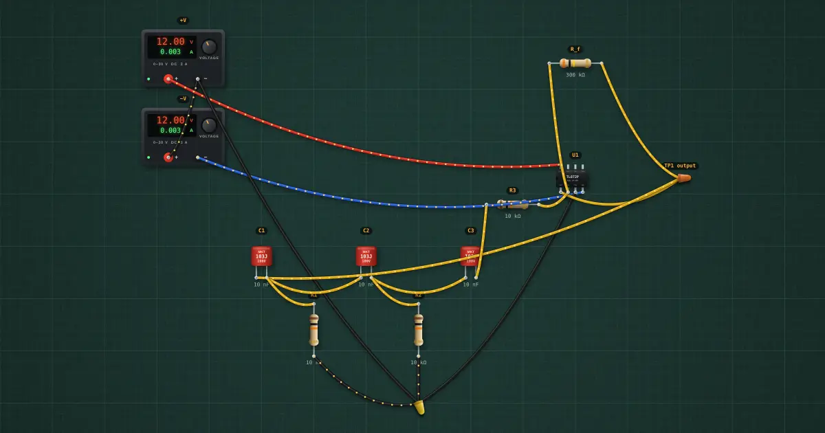 RC phase-shift oscillator: the circuit on the simulator's bench