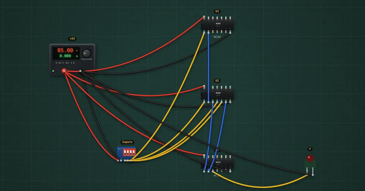 2-to-1 multiplexer: the circuit on the simulator's bench
