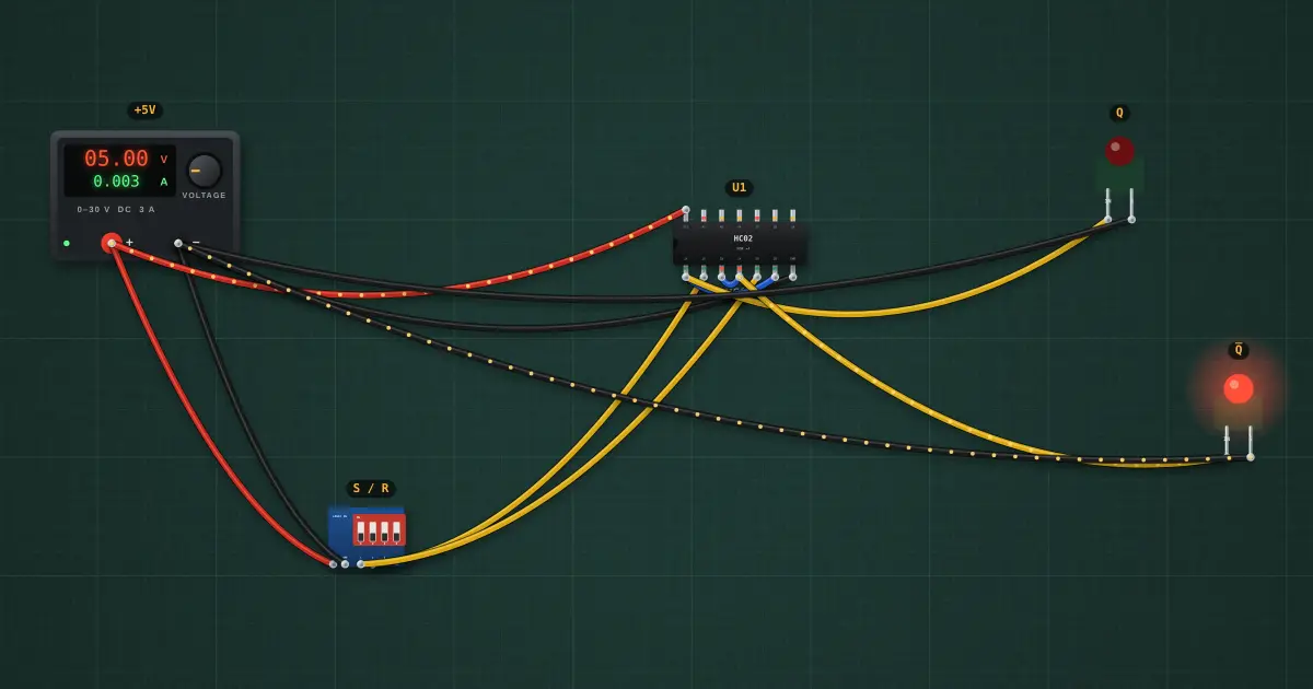 SR latch (memory from two gates): the circuit on the simulator's bench