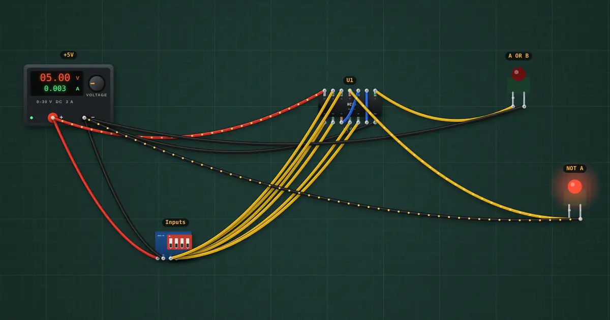 NAND as a universal gate: the circuit on the simulator's bench