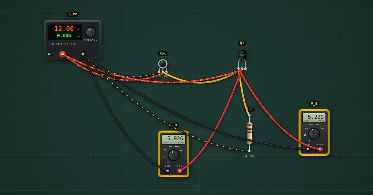 Emitter follower (buffer): the circuit on the simulator's bench
