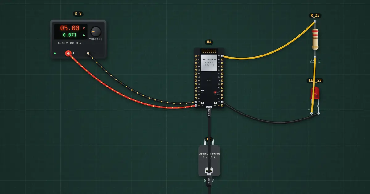 Blink: your first sketch: the circuit on the simulator's bench
