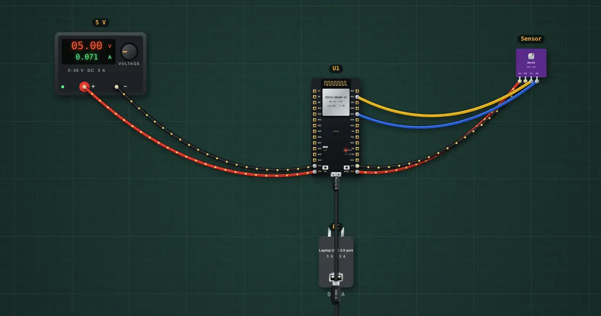 I²C sensor: temperature, humidity, pressure: the circuit on the simulator's bench