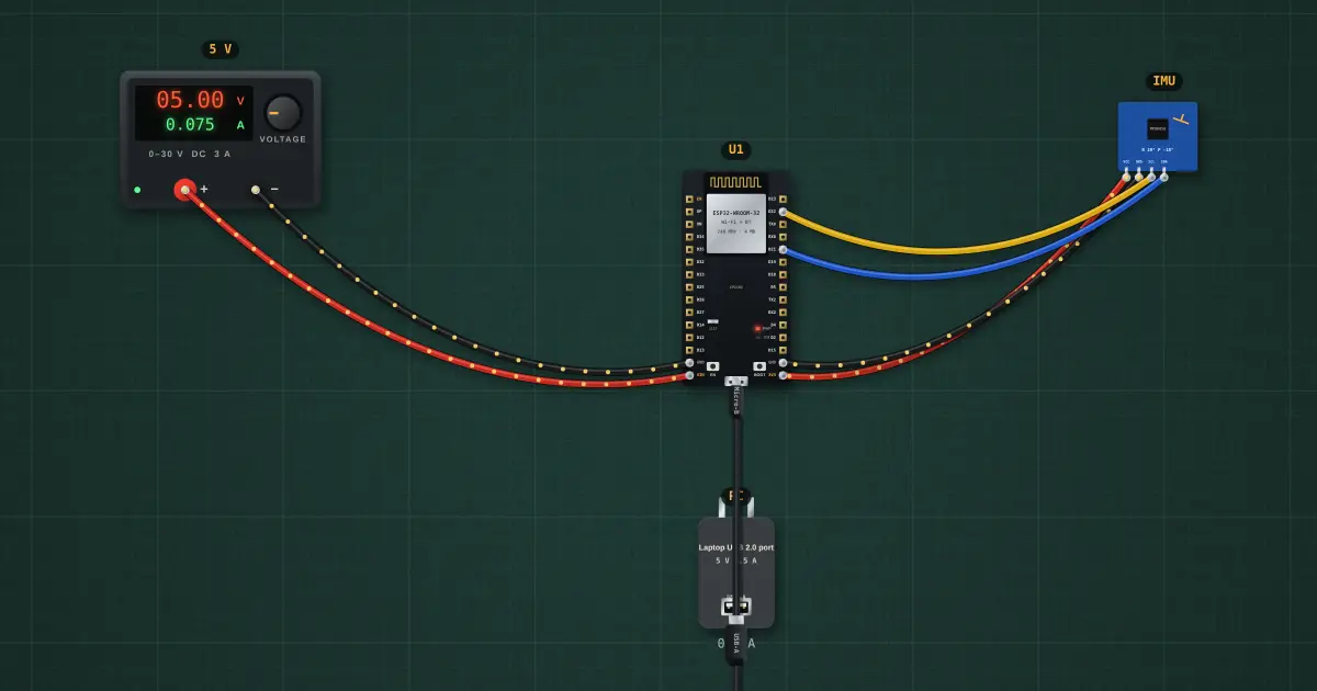 I²C sensor: accelerometer tilt: the circuit on the simulator's bench
