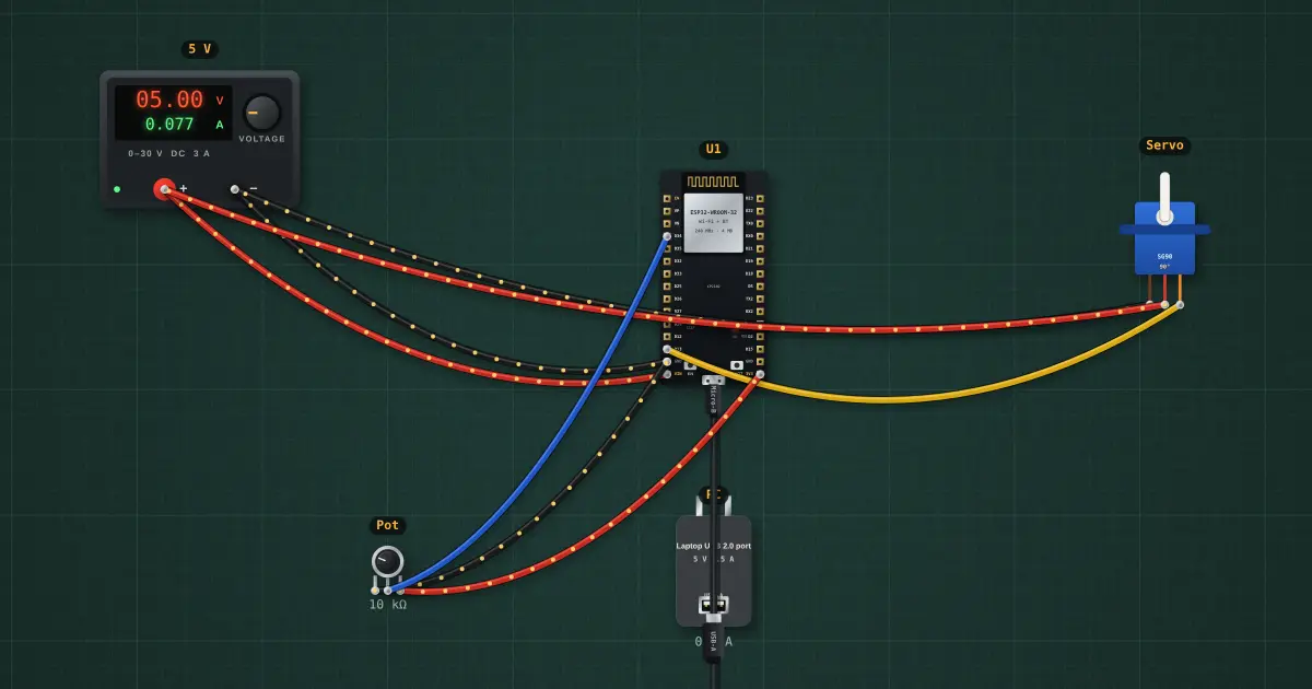 PWM actuator: hobby servo: the circuit on the simulator's bench