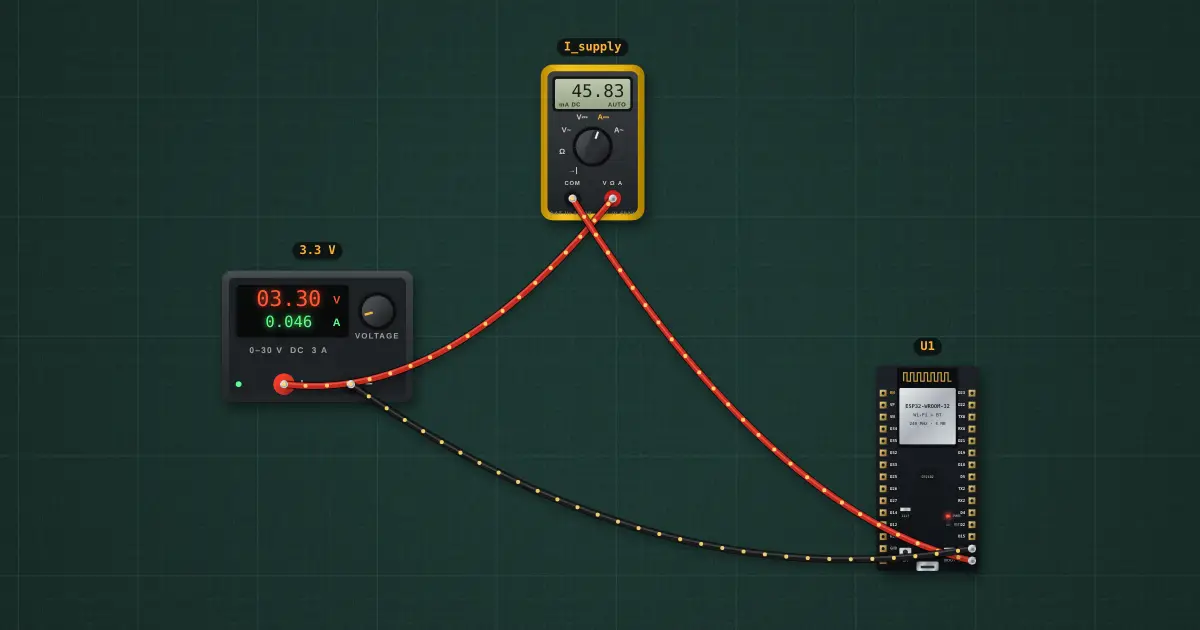 Deep sleep and battery life: the circuit on the simulator's bench