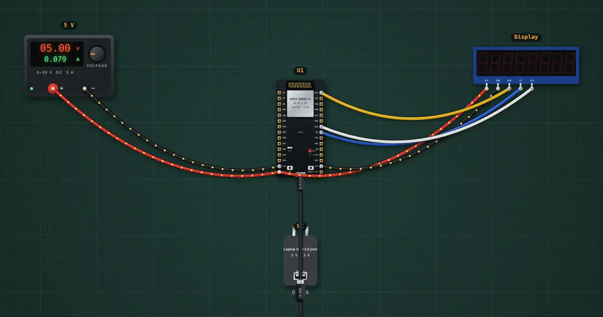 SPI bus: MAX7219 display: the circuit on the simulator's bench
