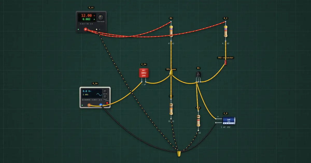 BJT small-signal model (hybrid-π): the circuit on the simulator's bench