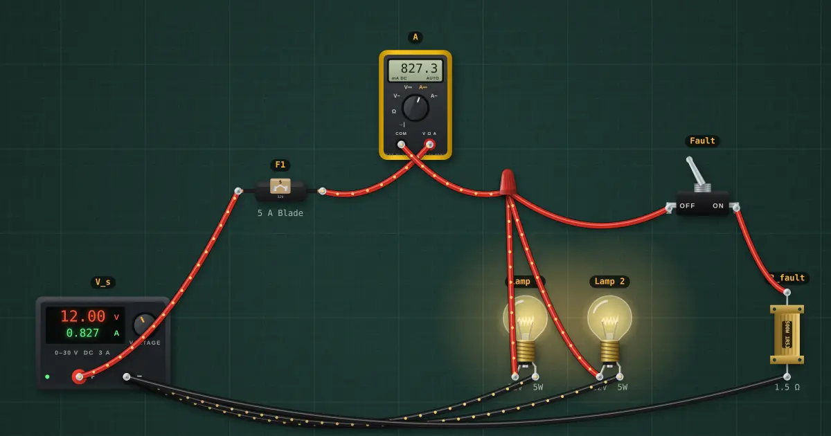 Fuses and fault current: the circuit on the simulator's bench