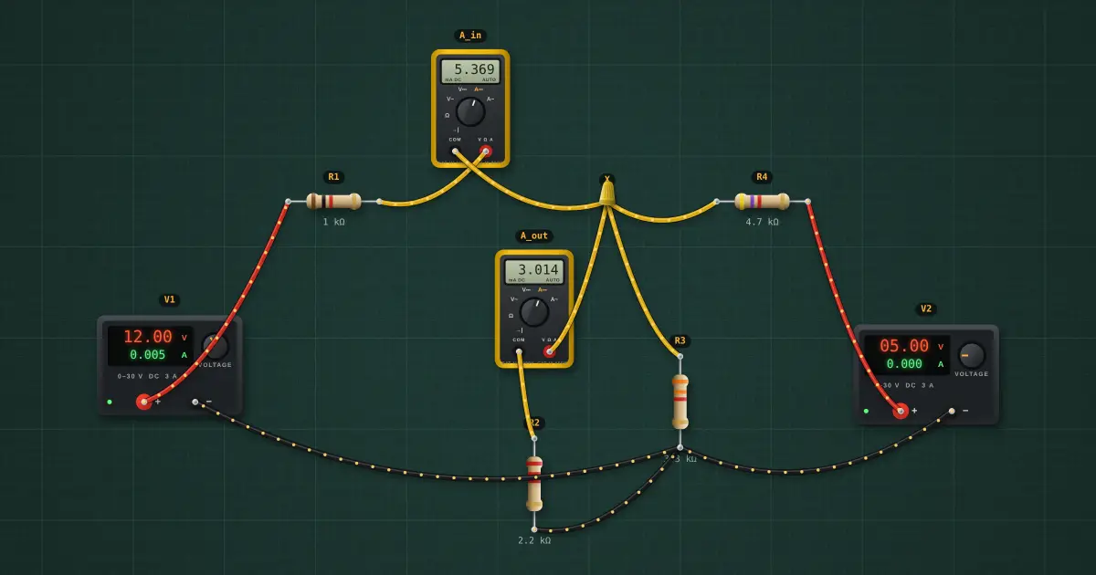 Kirchhoff’s current law: the circuit on the simulator's bench