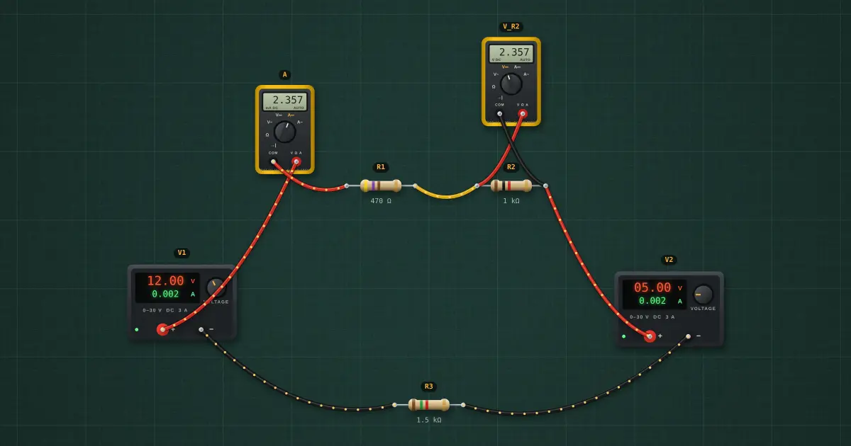 Kirchhoff’s voltage law: the circuit on the simulator's bench