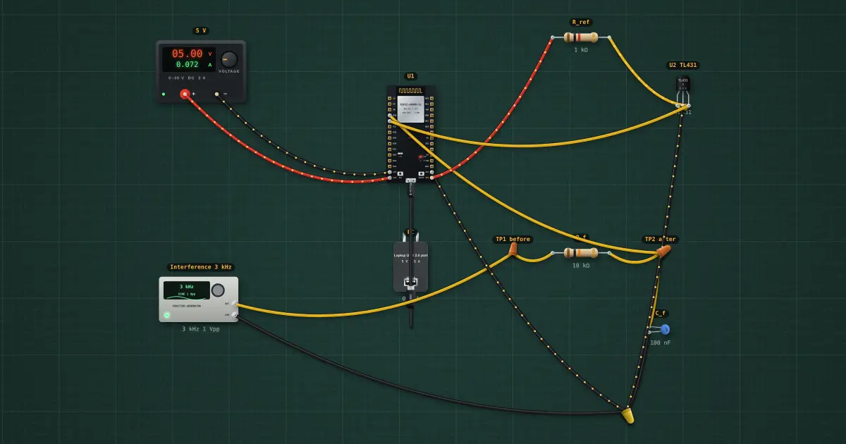 ADC front end: reference and anti-alias filter: the circuit on the simulator's bench