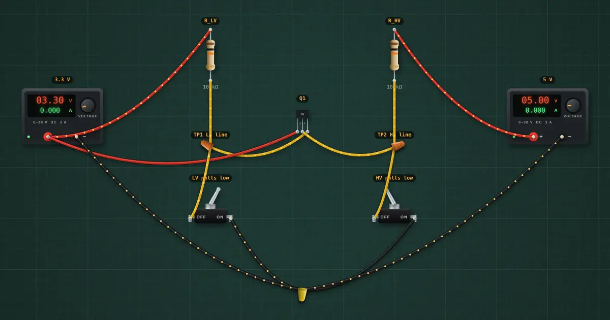 Bidirectional I²C level shifter (BSS138): the circuit on the simulator's bench