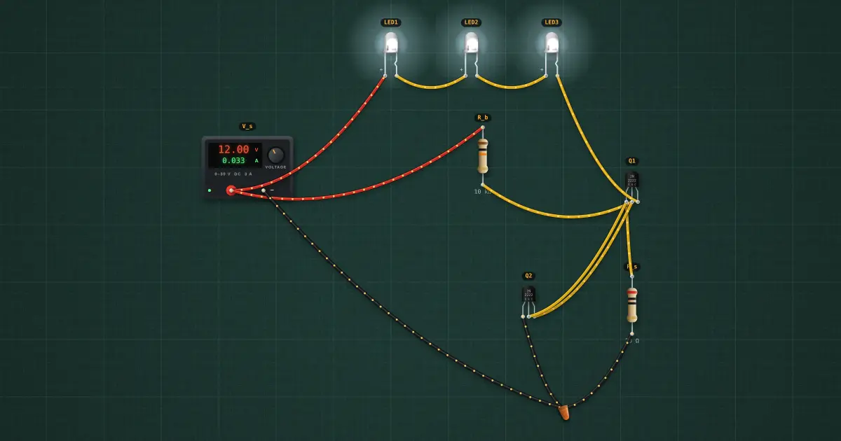 LED constant-current driver: the circuit on the simulator's bench