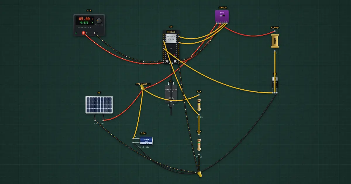 MPPT: perturb and observe: the circuit on the simulator's bench