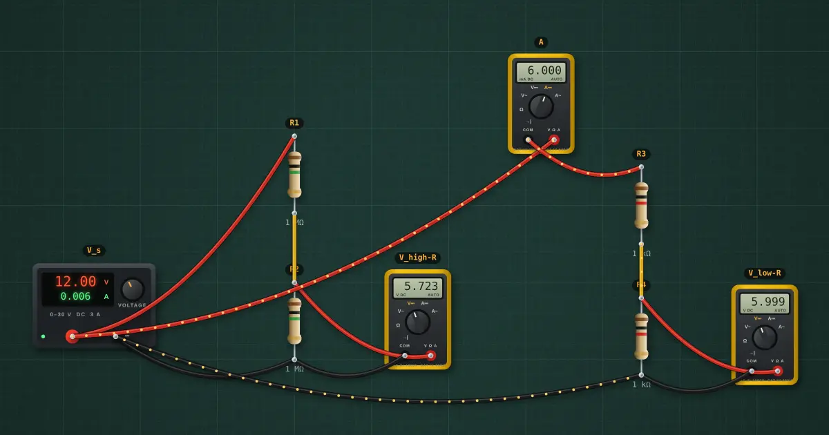 Using a multimeter: the circuit on the simulator's bench