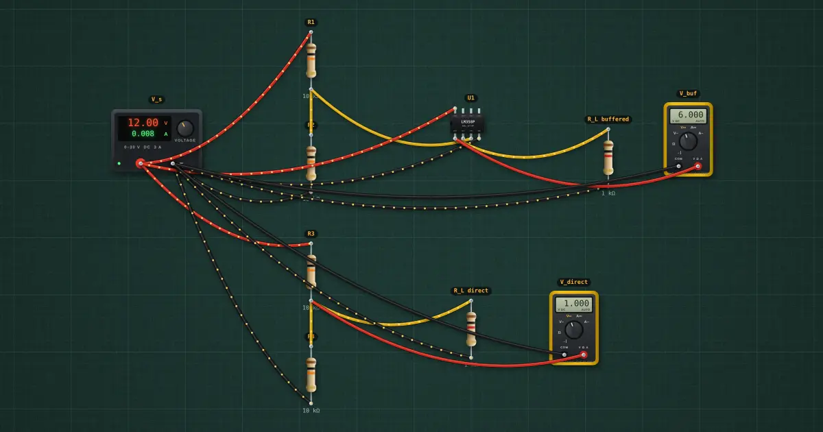 Voltage follower (buffer): the circuit on the simulator's bench