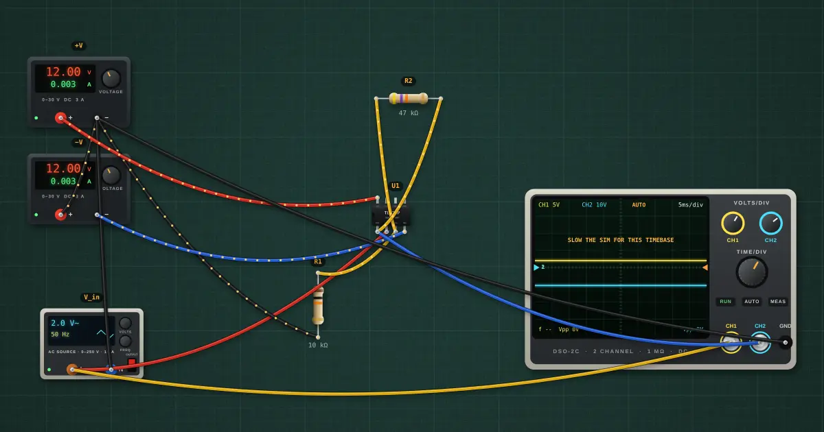 Schmitt trigger: the circuit on the simulator's bench