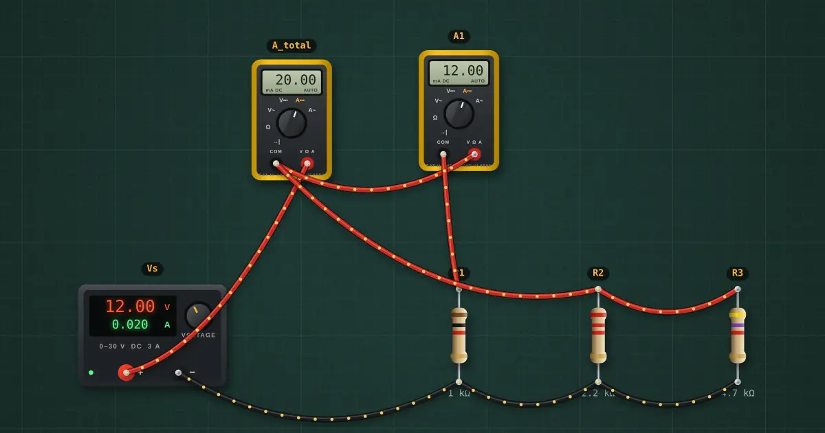 Parallel resistors: the circuit on the simulator's bench
