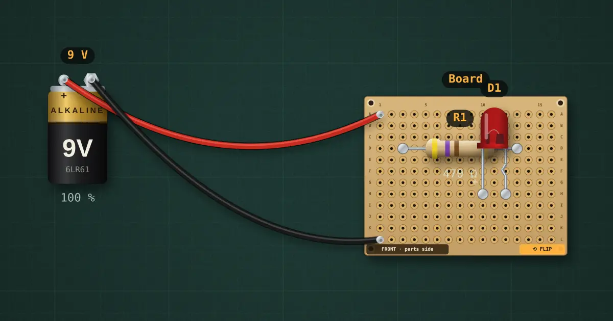 Perfboard: make every connection yourself: the circuit on the simulator's bench