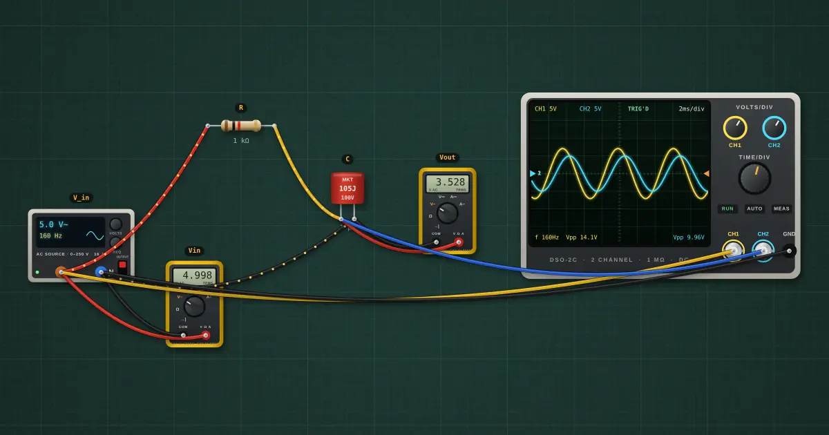RC low-pass filter: the circuit on the simulator's bench
