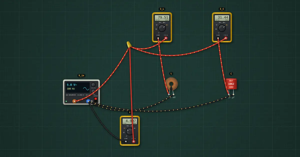 Reactance of L and C: the circuit on the simulator's bench