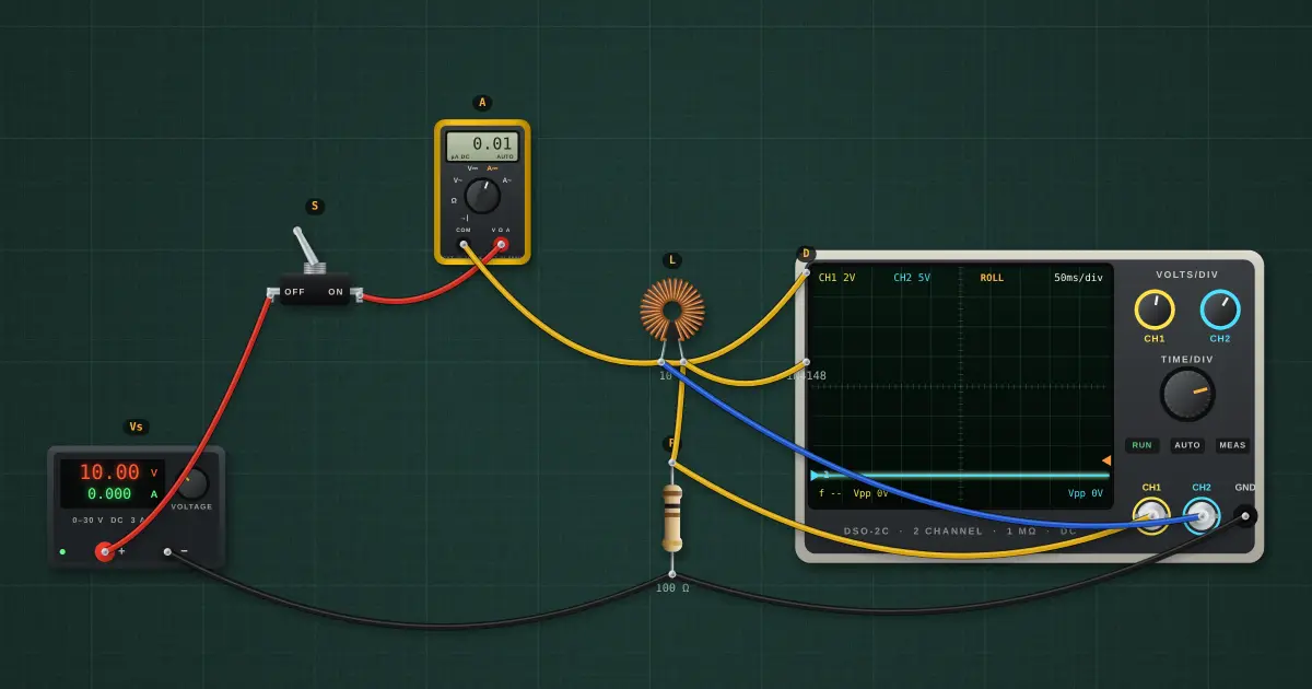 RL transient: the circuit on the simulator's bench