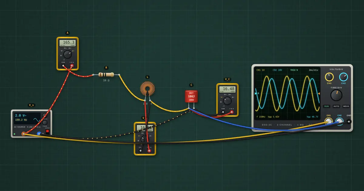RLC series circuit: the circuit on the simulator's bench