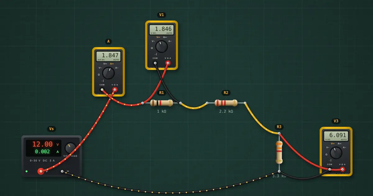 Series resistors: the circuit on the simulator's bench