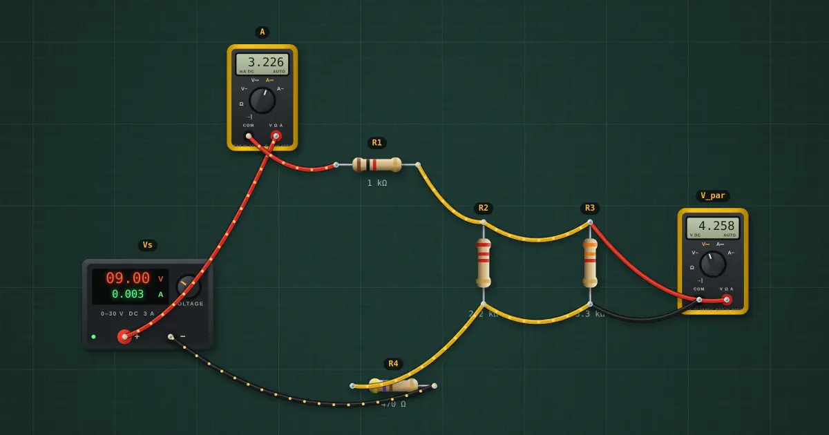 Series-parallel network: the circuit on the simulator's bench