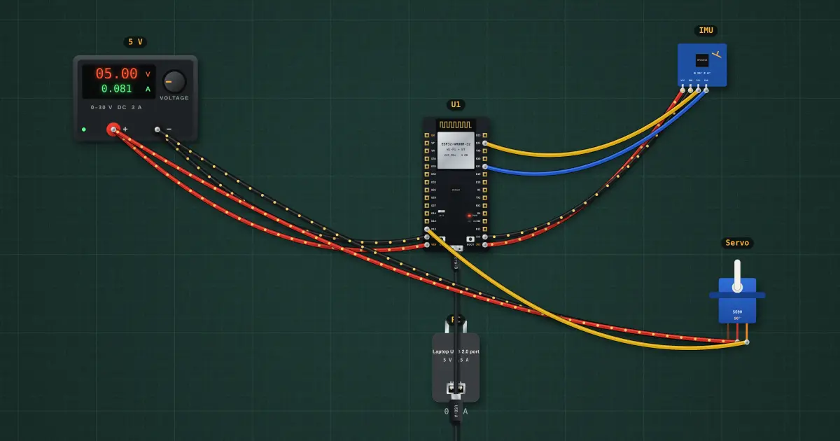 Sensor-to-cloud signal pipeline: the circuit on the simulator's bench