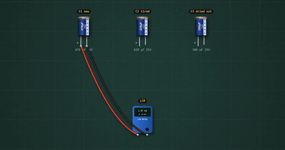 Capacitor ESR check: the circuit on the simulator's bench