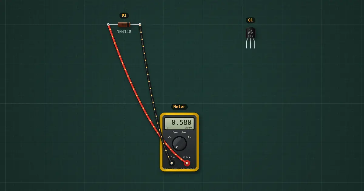 Testing diodes and transistors with a meter: the circuit on the simulator's bench