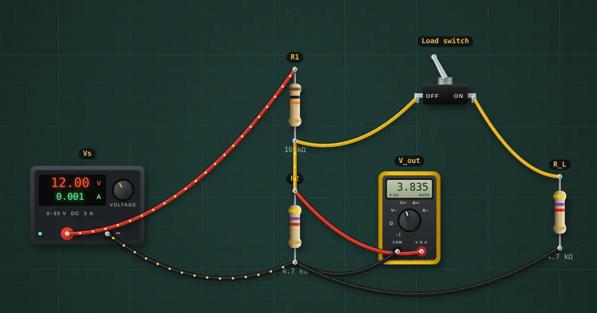Voltage divider: the circuit on the simulator's bench