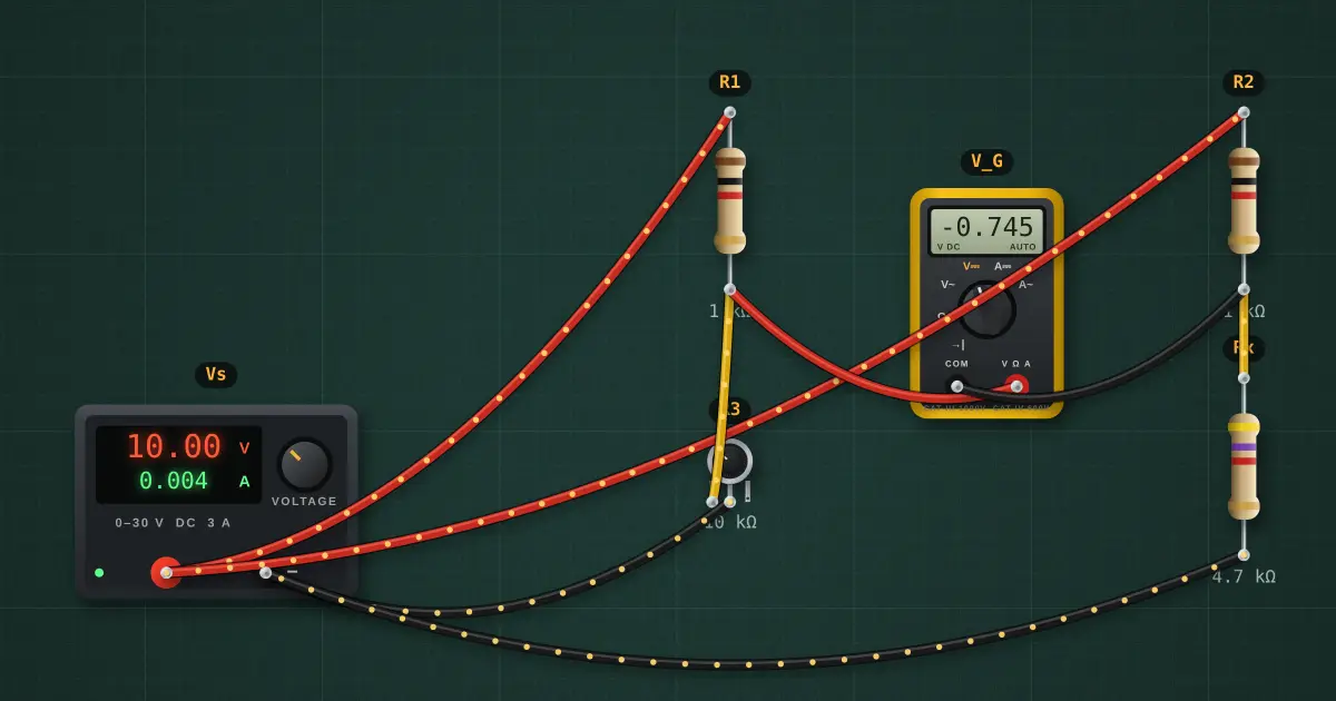 Wheatstone bridge: the circuit on the simulator's bench