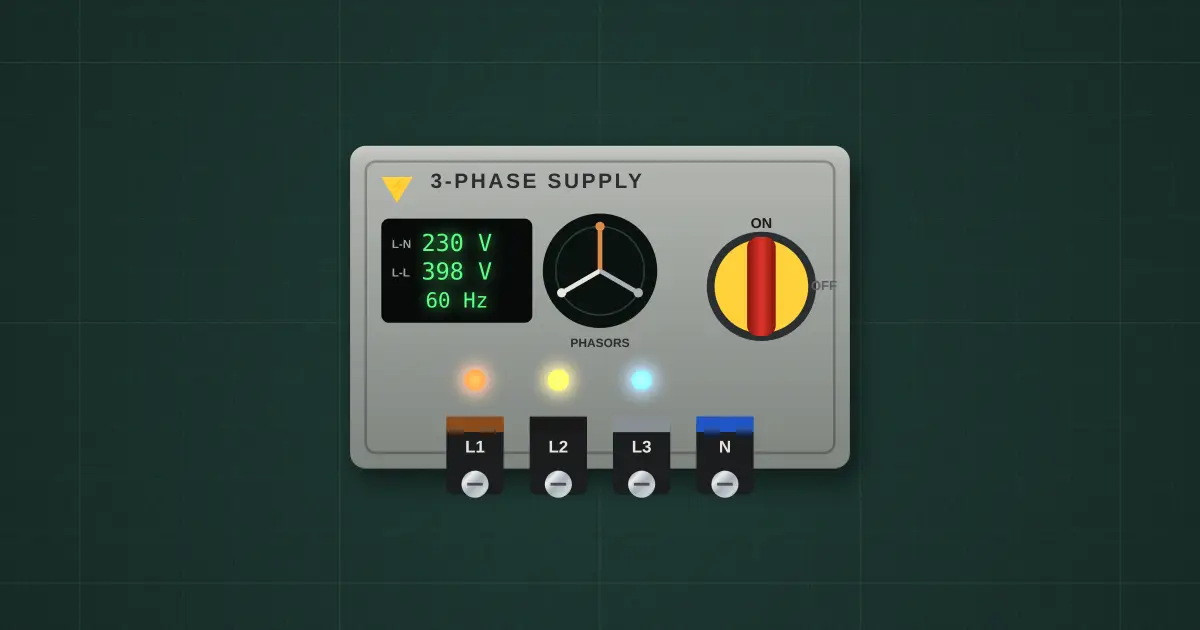 Three-phase supply on the simulator's bench