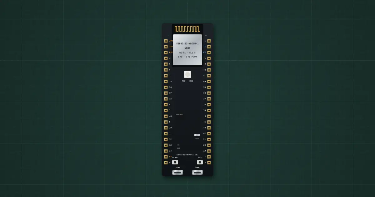 ESP32-S3 DevKitC-1 (ESP32-S3-WROOM-1, ESP32-S3-WROOM-1-N8R8, SGM2212) on the simulator's bench