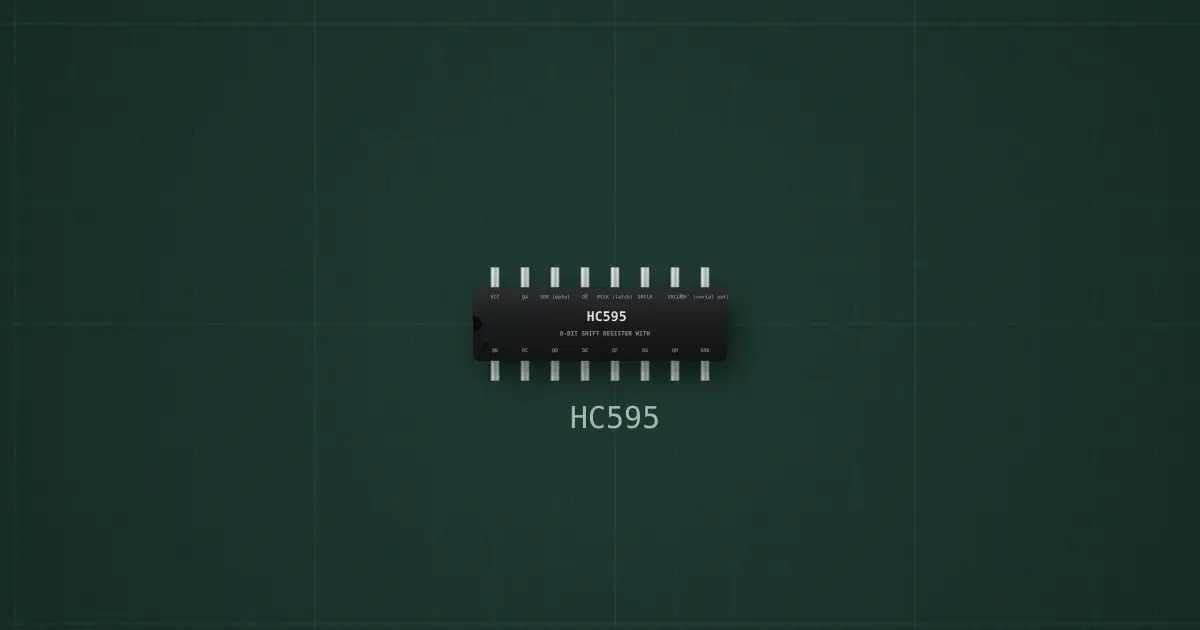 74HC595 shift register (HC595, DIP-16) on the simulator's bench