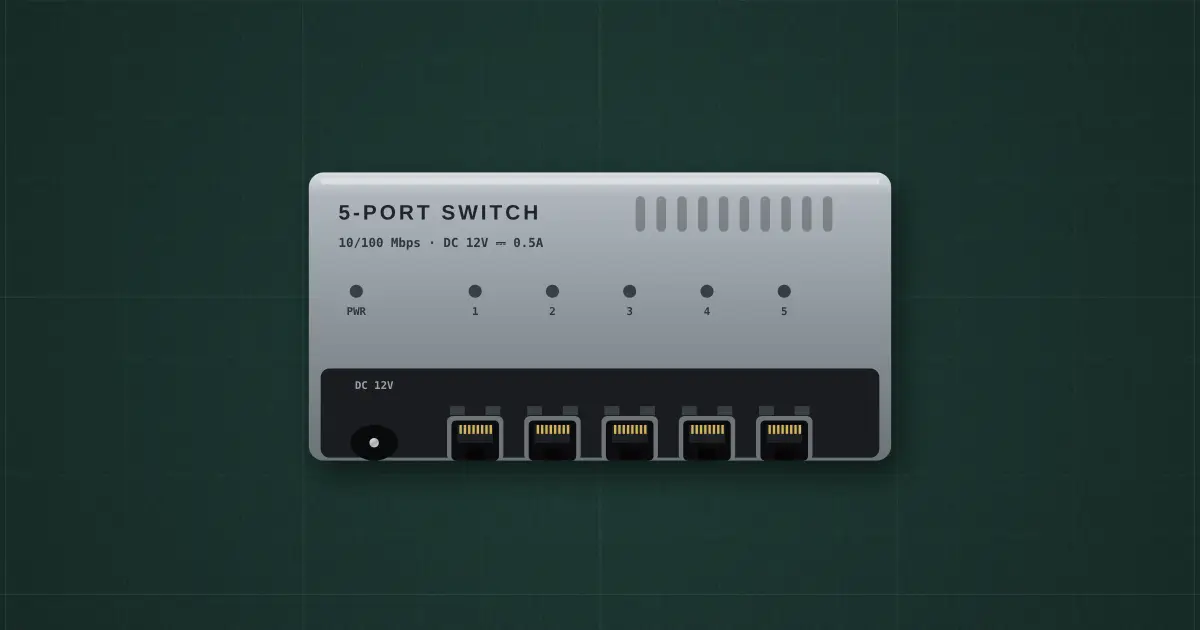 5-port network switch (RJ45) on the simulator's bench