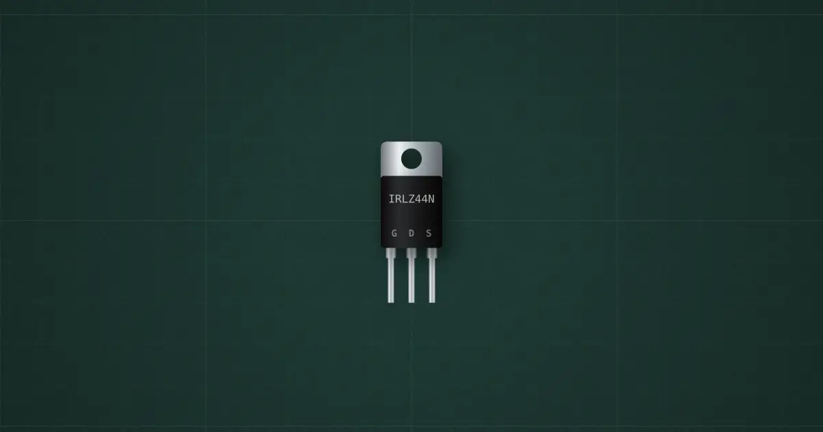 N-channel MOSFET (IRLZ44N, TO-220) on the simulator's bench