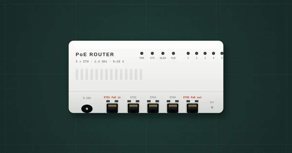 12 V PoE router on the simulator's bench