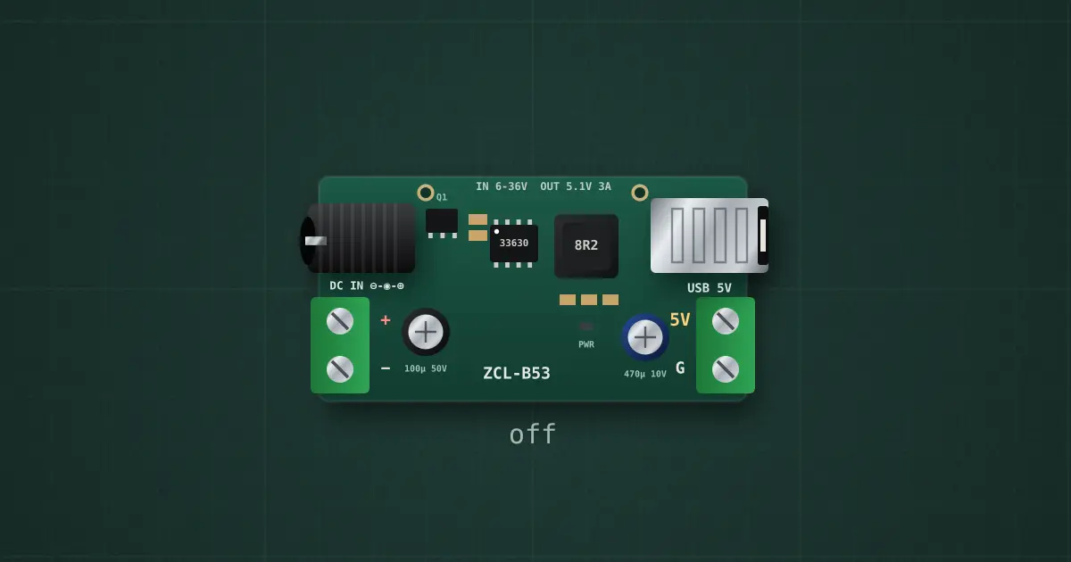USB step-down module (ZCL-B53) (LMR33630ADDA) on the simulator's bench